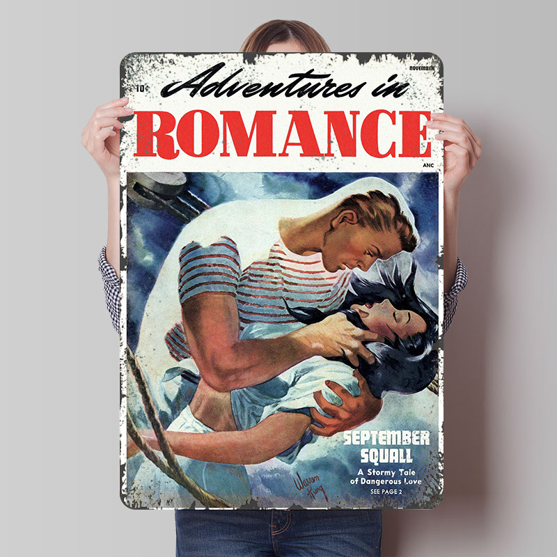 Retro Gaming At Home - ملصق معدني بتصميم ADVENTURES IN ROMANCE،