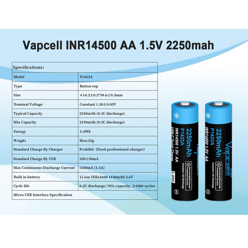 بطارية قابلة للشحن Vapcell P14 - مراجعة Rechargeable Battery Aa وسعره